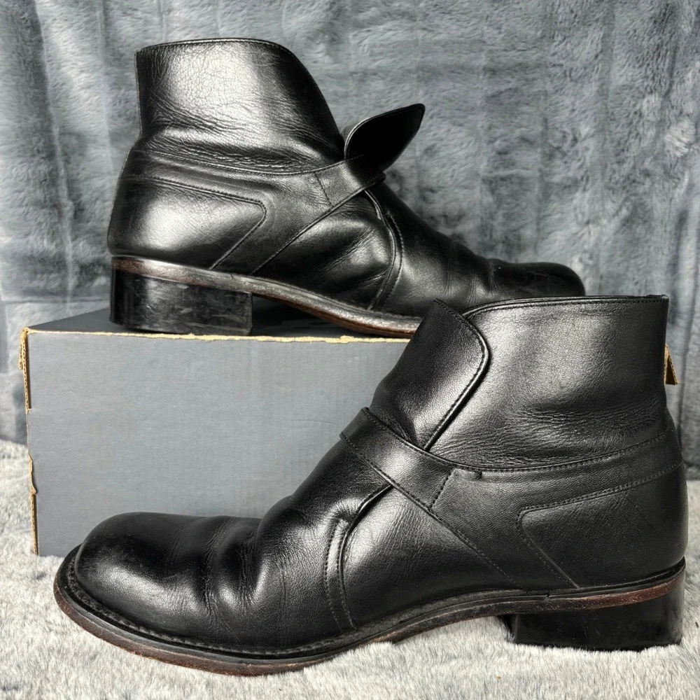 Vintage Sears Mens Black Leather Monk Strap Ankle Boots 8.5 D 74394-667 Retro